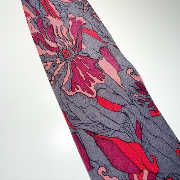 Vintage Pierre Balmain Paris Silk 57” Art Deco Floral Red Pink Purple Print Tie - Picture 4 of 9